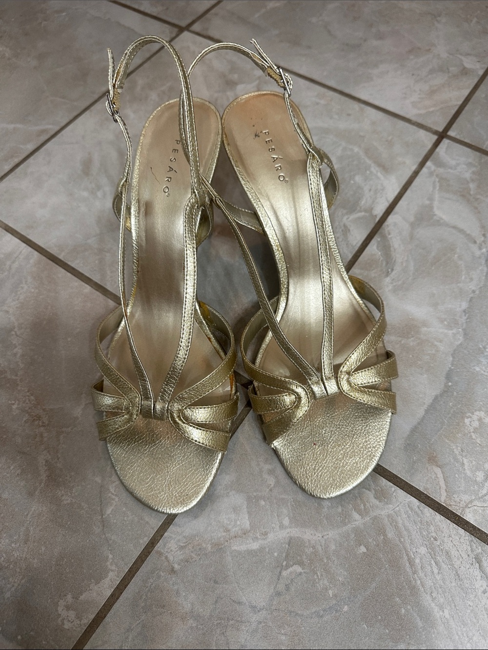 Pesaro Gold Strappy Knot Front Slingback Heels